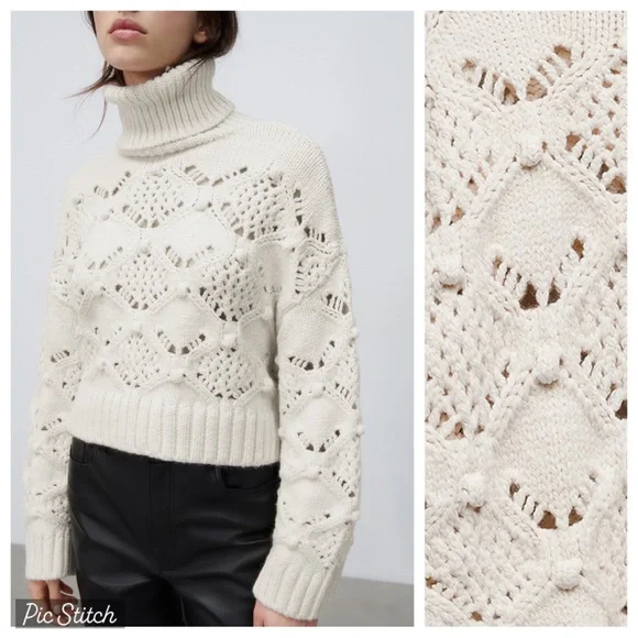 NWT. Zara Ecru Cable-Knit Sweater. Size S. - Picture 4 of 10